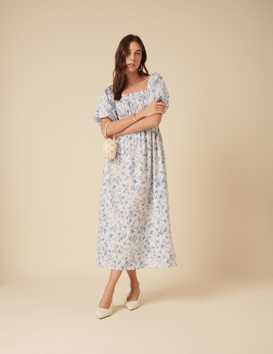 Blue Ditsy Floral Kurtis Midi Dress