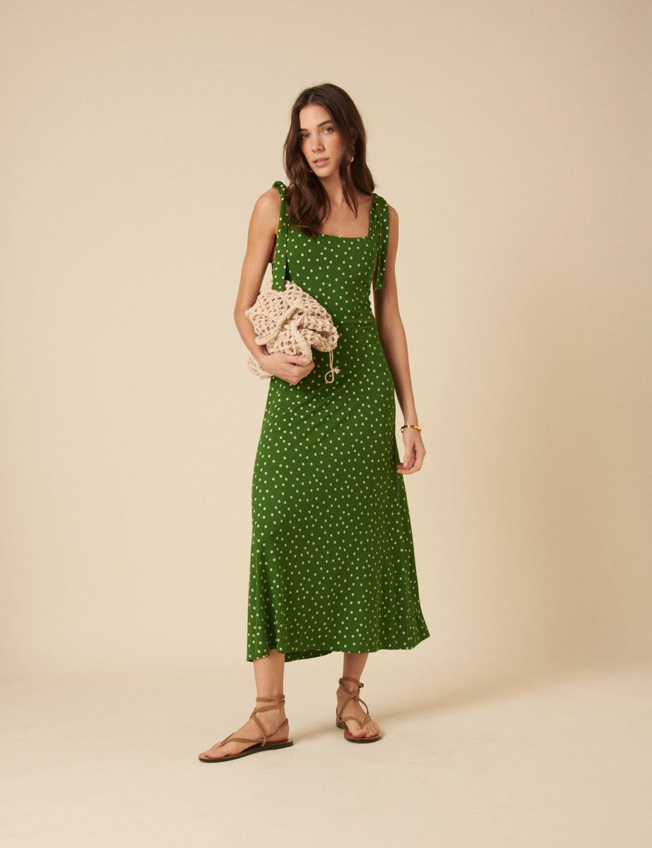 Green Polka Dot Adrian Midi Dress