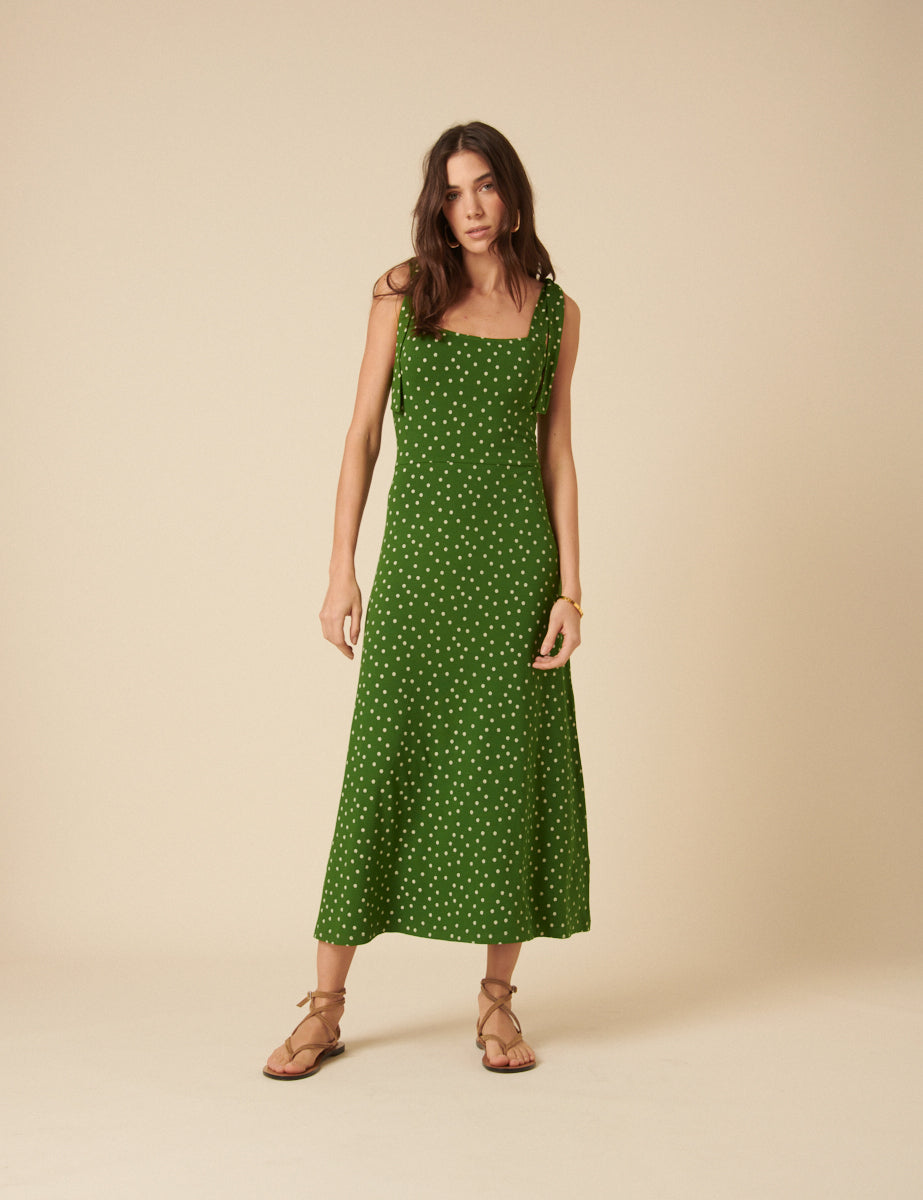 Green Polka Dot Adrian Midi Dress