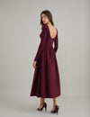 Burgundy Long Sleeve A-Line Penni Midi Dress