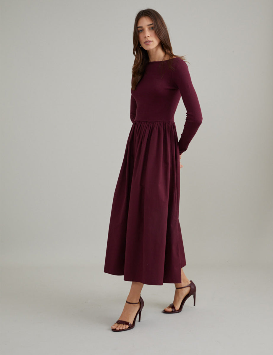 Red Long Sleeve A-Line Penni Midi Dress