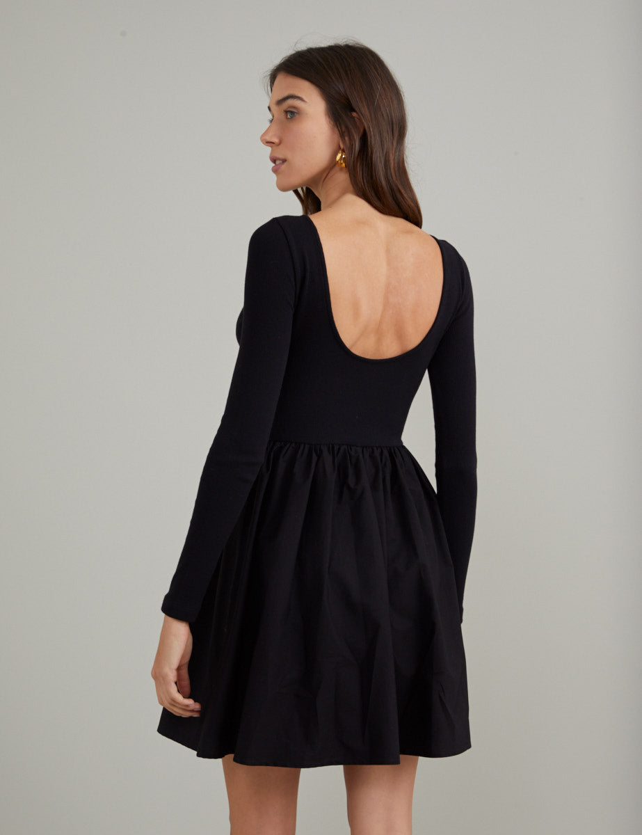 Black Long Sleeve A-Line Penni Mini Dress