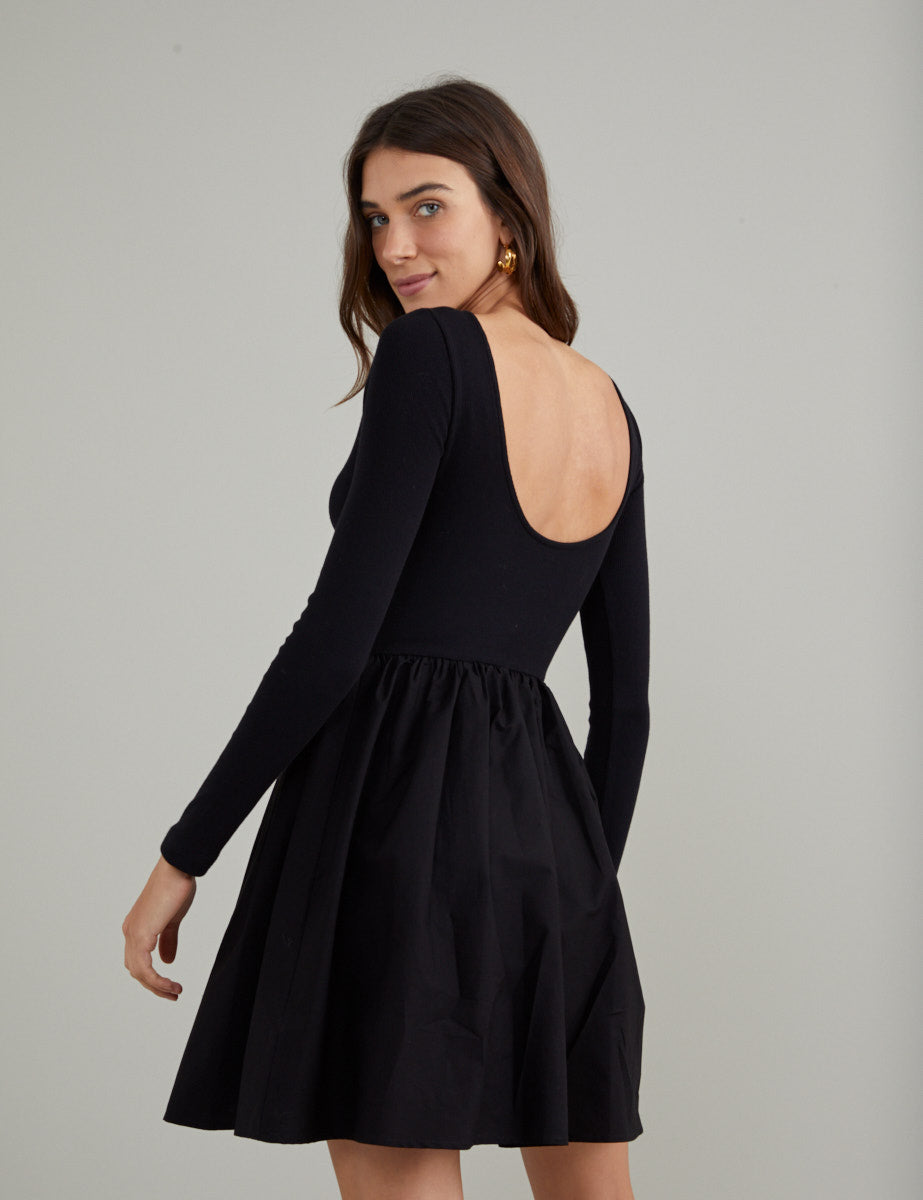 Black Long Sleeve A-Line Penni Mini Dress