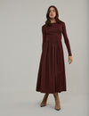 Brown Long Sleeve A-Line Penni Midi Dress