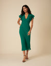 Green Frill Sleeve Layla Midi Dress