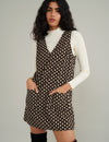 Black Cord Printed Piper Mini Pinafore Dress