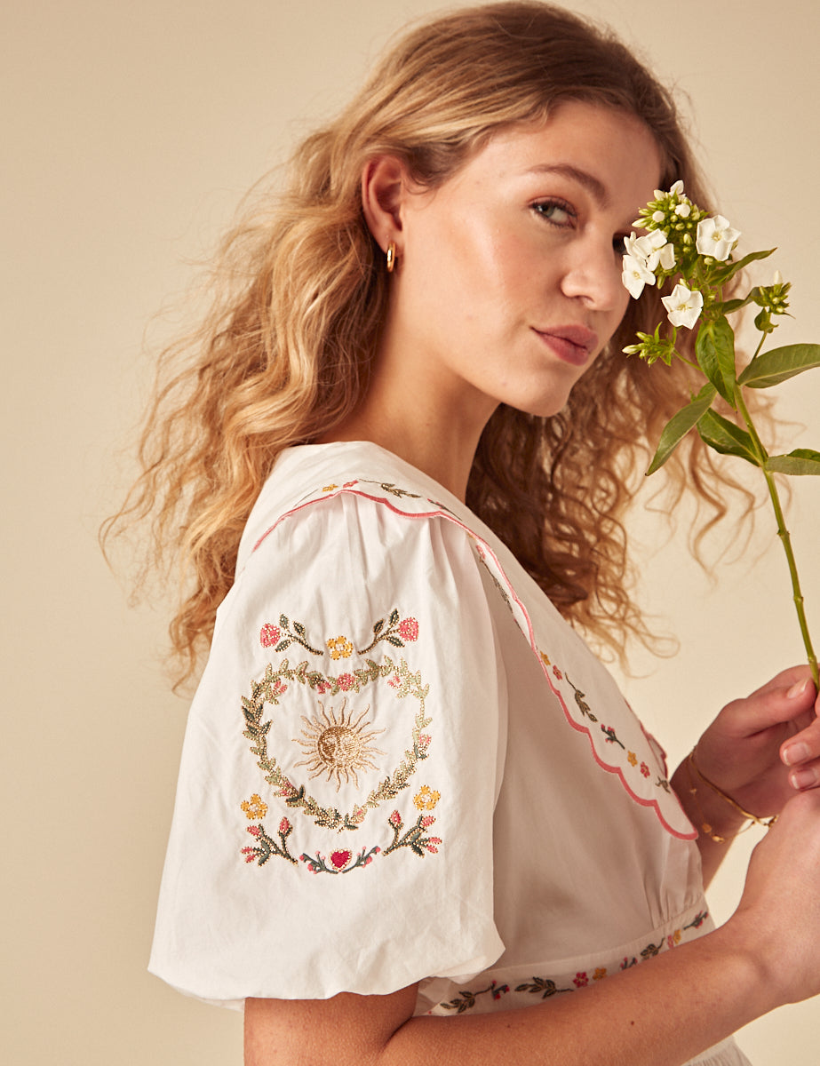 Secondary image ofWhite Floral Embroidered Birdie Mini Dress