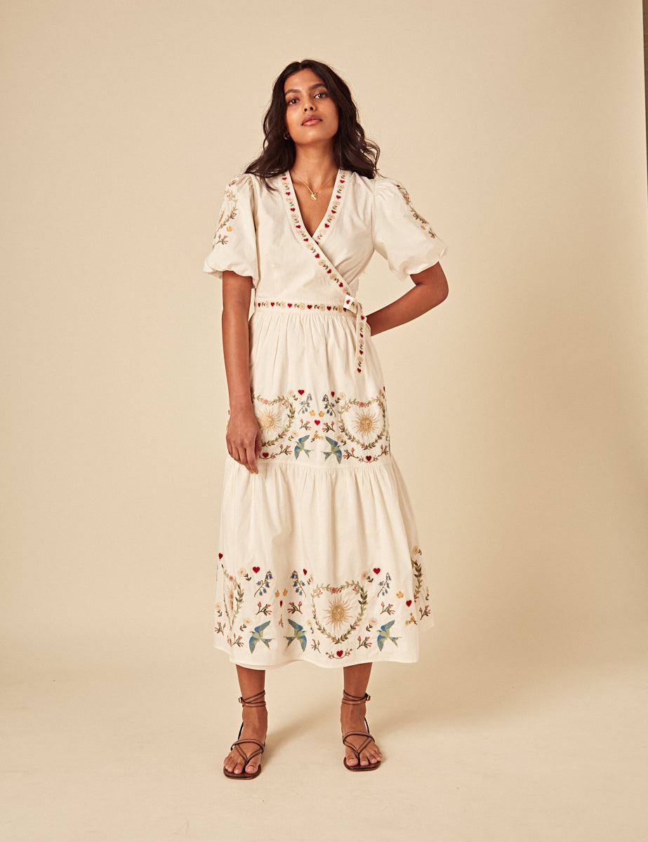 Cream Floral Embroidered Jayden Midi Dress
