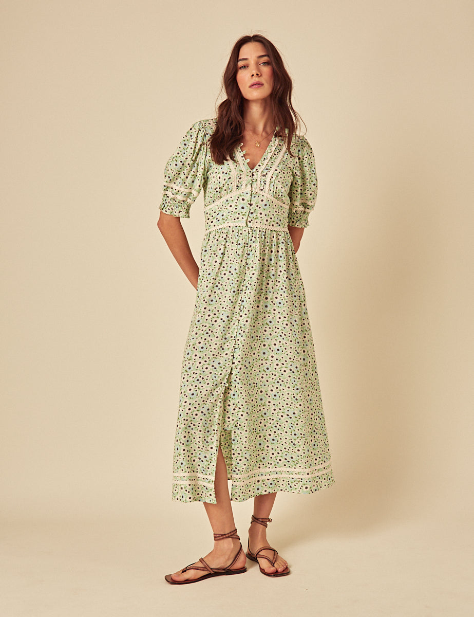 Green Ditsy Saffy Midi Dress
