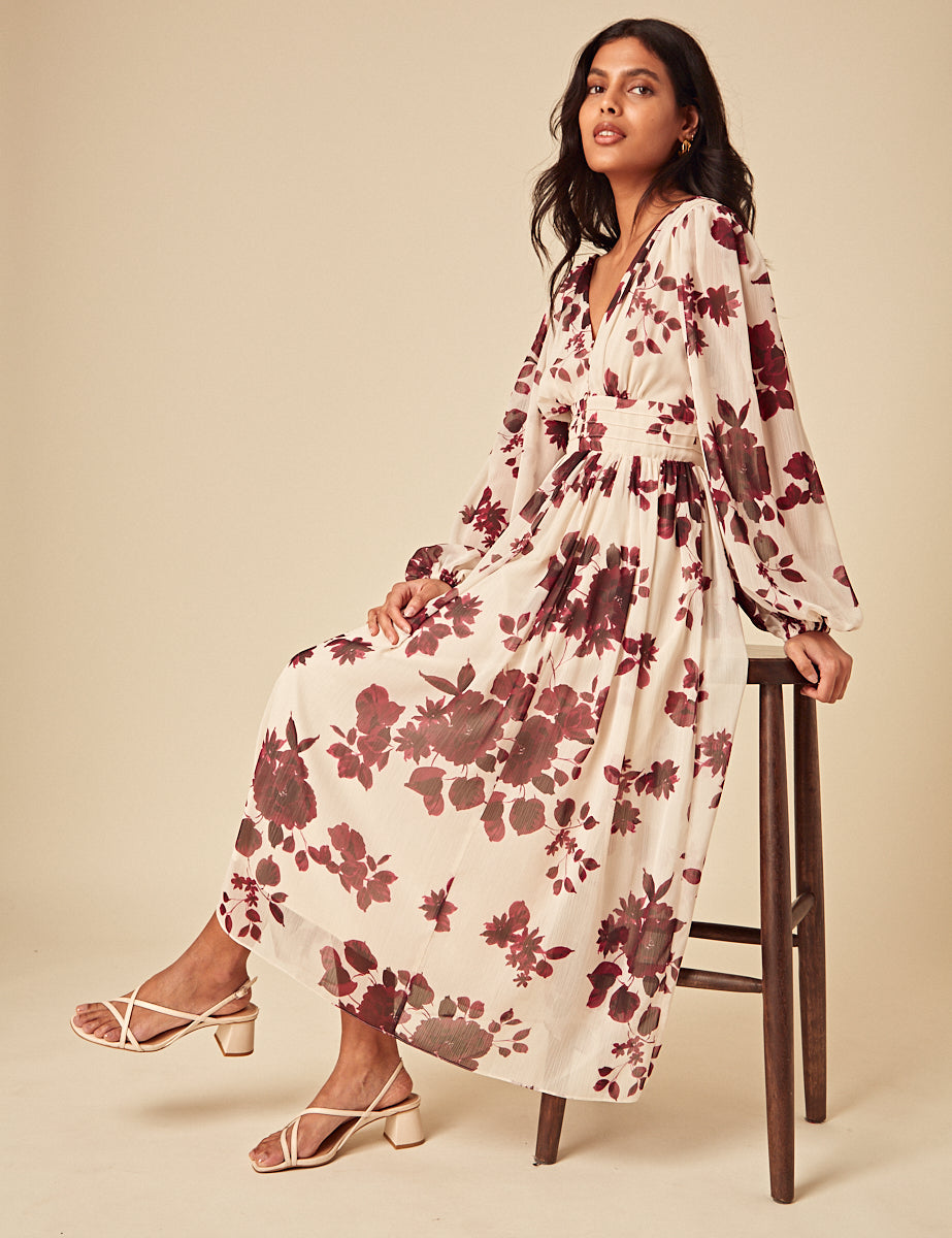 Cream Floral Anya Midi Dress