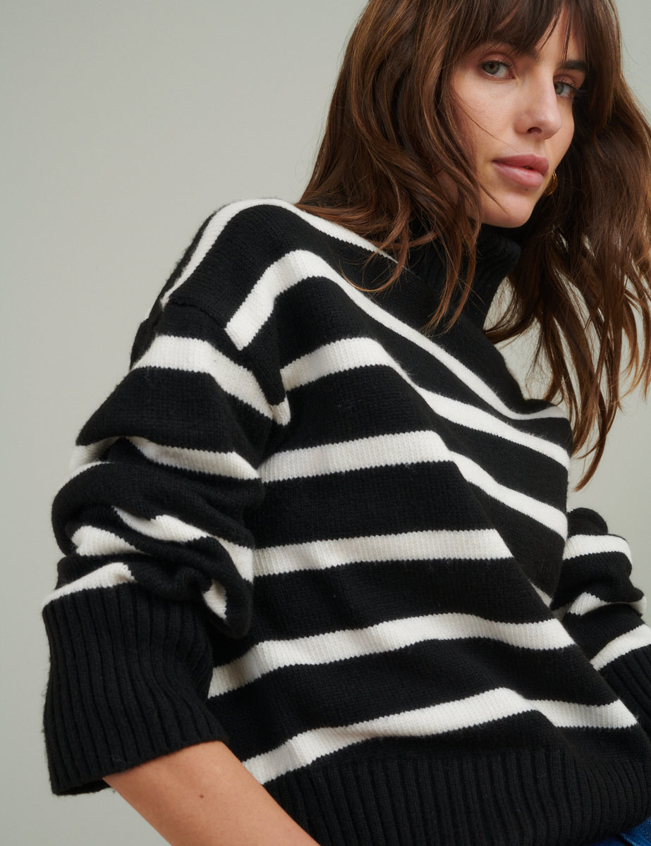 Black Stripe Roll Neck Knitted Jumper