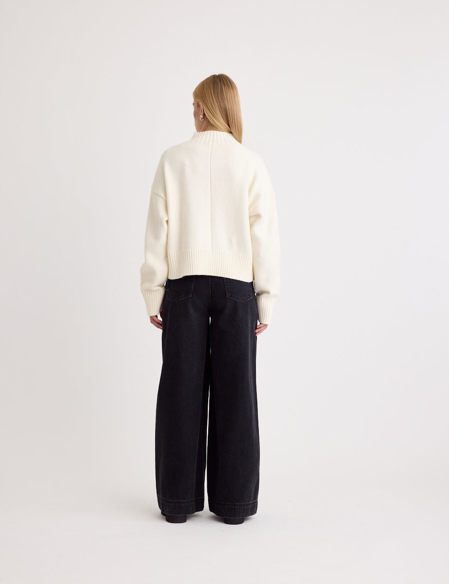 Cream Funnel Neck Knitted Jumper