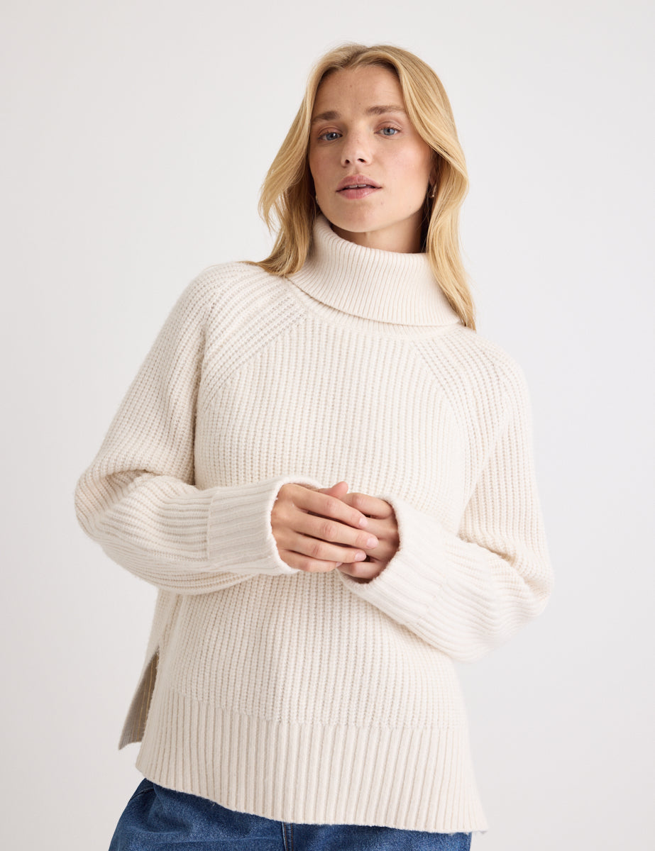 Cream Ribbed Chunky Knitted Jumper