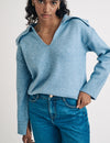 Blue V-neck Collared Knitted Jumper