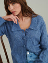 Blue Collar Pointelle Wool Blend Knitted Cardigan