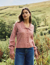 Pink Collar Pointelle Wool Blend Knitted Cardigan