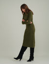 Khaki Knitted Roll Neck Wool Blend Midi Jumper Dress