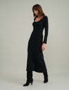 Black Knitted Scoop Neck Midi Dress