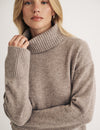 Beige Oversized Roll Neck Wool Knitted Jumper