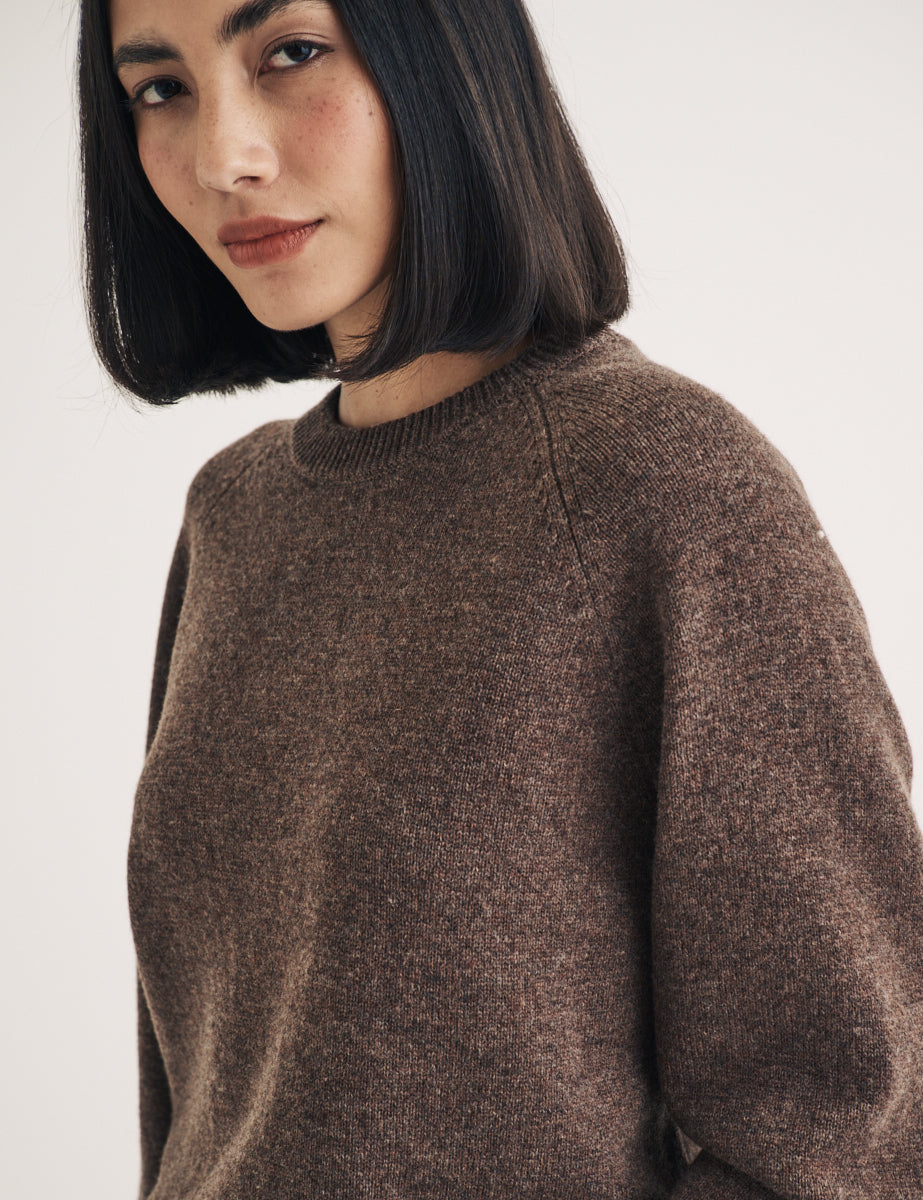 Brown Crew Neck Wool Knitted Jumper