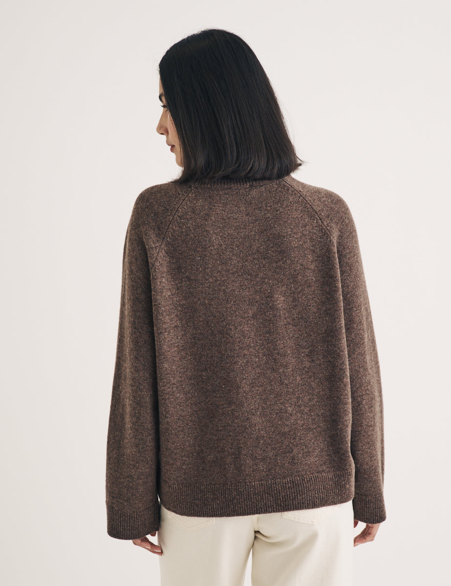 Brown Crew Neck Wool Knitted Jumper