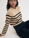 Beige Striped Crew Neck Knitted Jumper