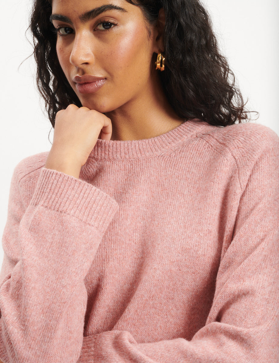 Pink Crew Neck Knitted Jumper