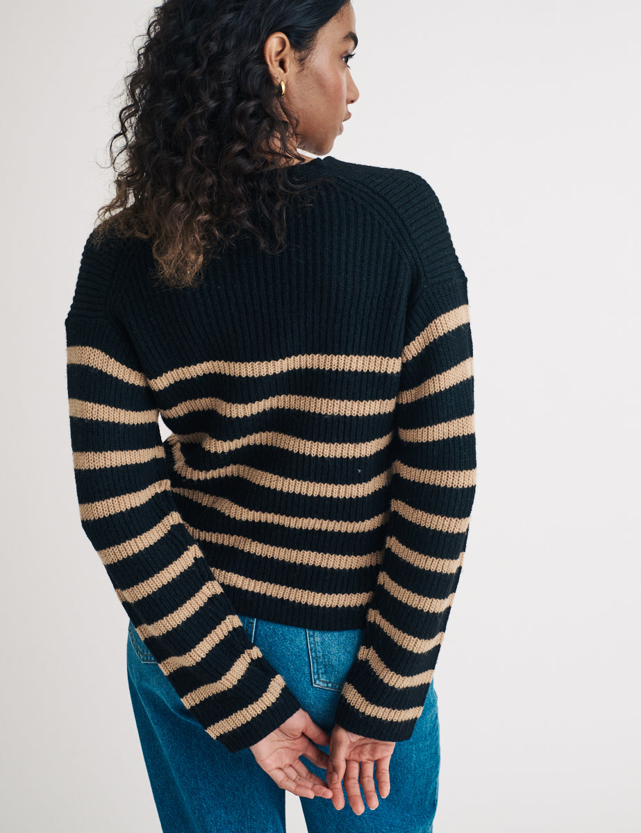 Black Striped Knitted Cardigan