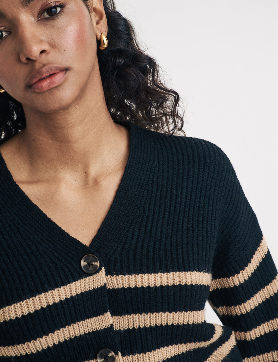 Black Striped Knitted Cardigan