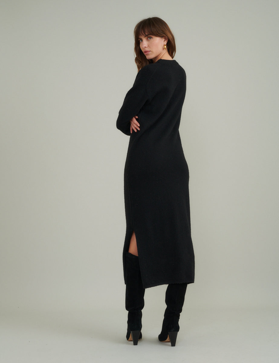 Black Crew Neck Knitted Midi Jumper Dress