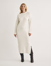 Cream Crew Neck Knitted Midi Jumper Dress