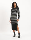 Black Stripe Crew Neck Knitted Midi Jumper Dress