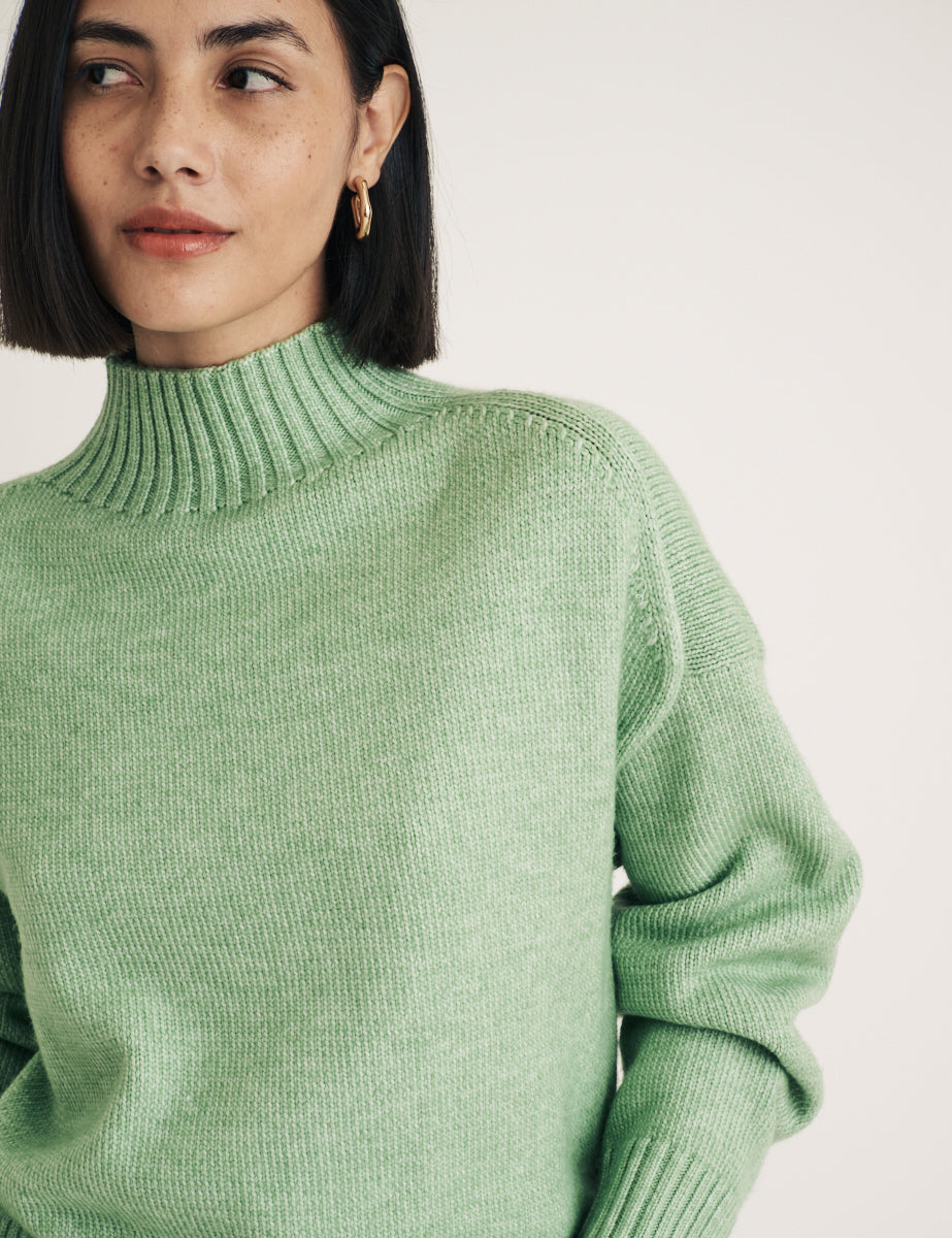 Green Funnel Neck Knitted Jumper