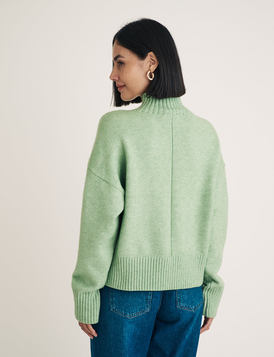 Green Funnel Neck Knitted Jumper