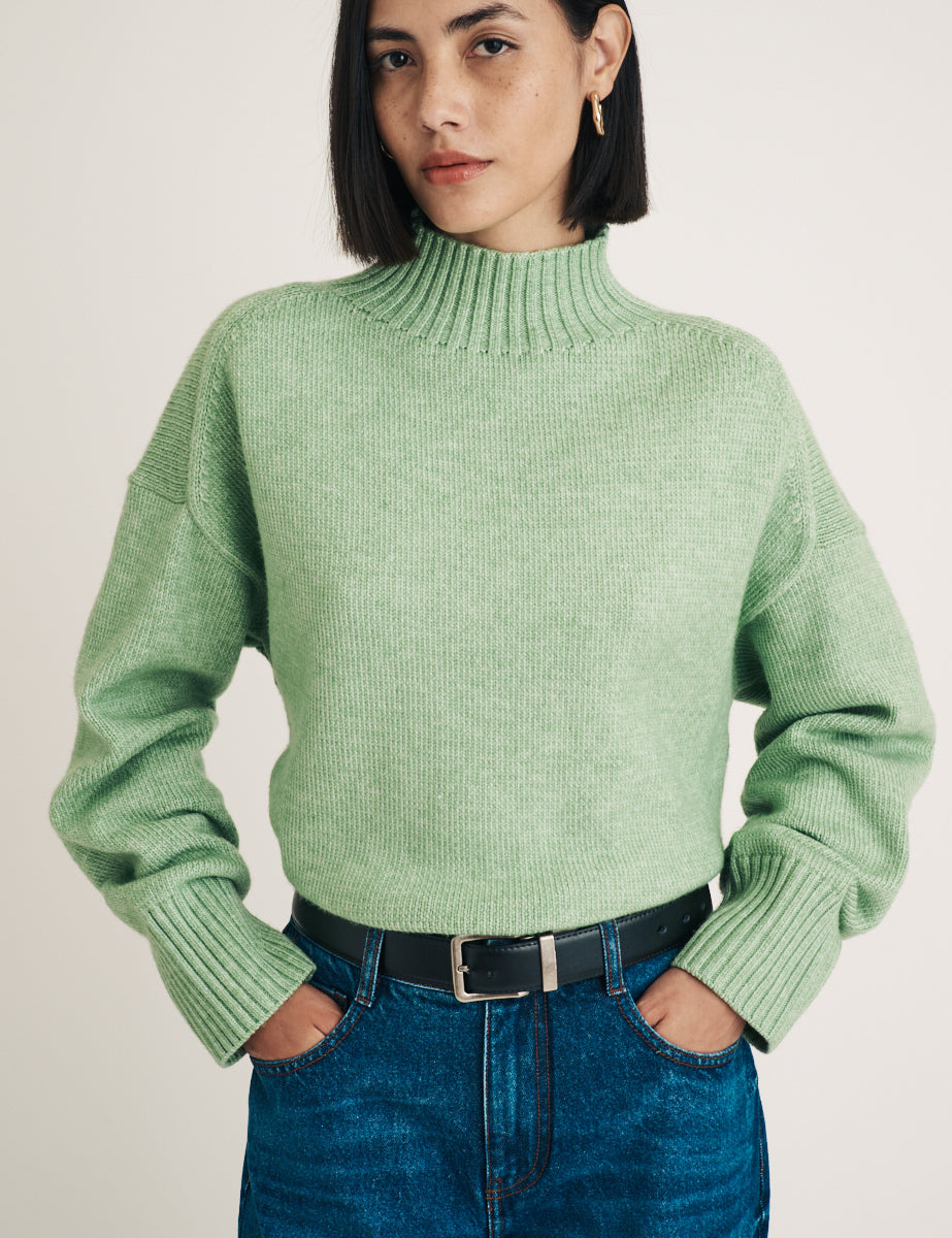 Green Funnel Neck Knitted Jumper