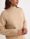 Beige Funnel Neck Longline Knitted Jumper