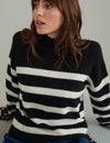 Black Stripe Funnel Neck Longline Knitted Jumper