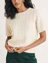 Cream Cable Wool Blend Knitted T-Shirt