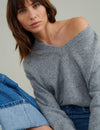 Grey Knitted V-Neck Knitted Jumper