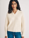 Cream V-neck Wool Blend Knitted Jumper