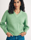 Green V-neck Wool Blend Knitted Jumper