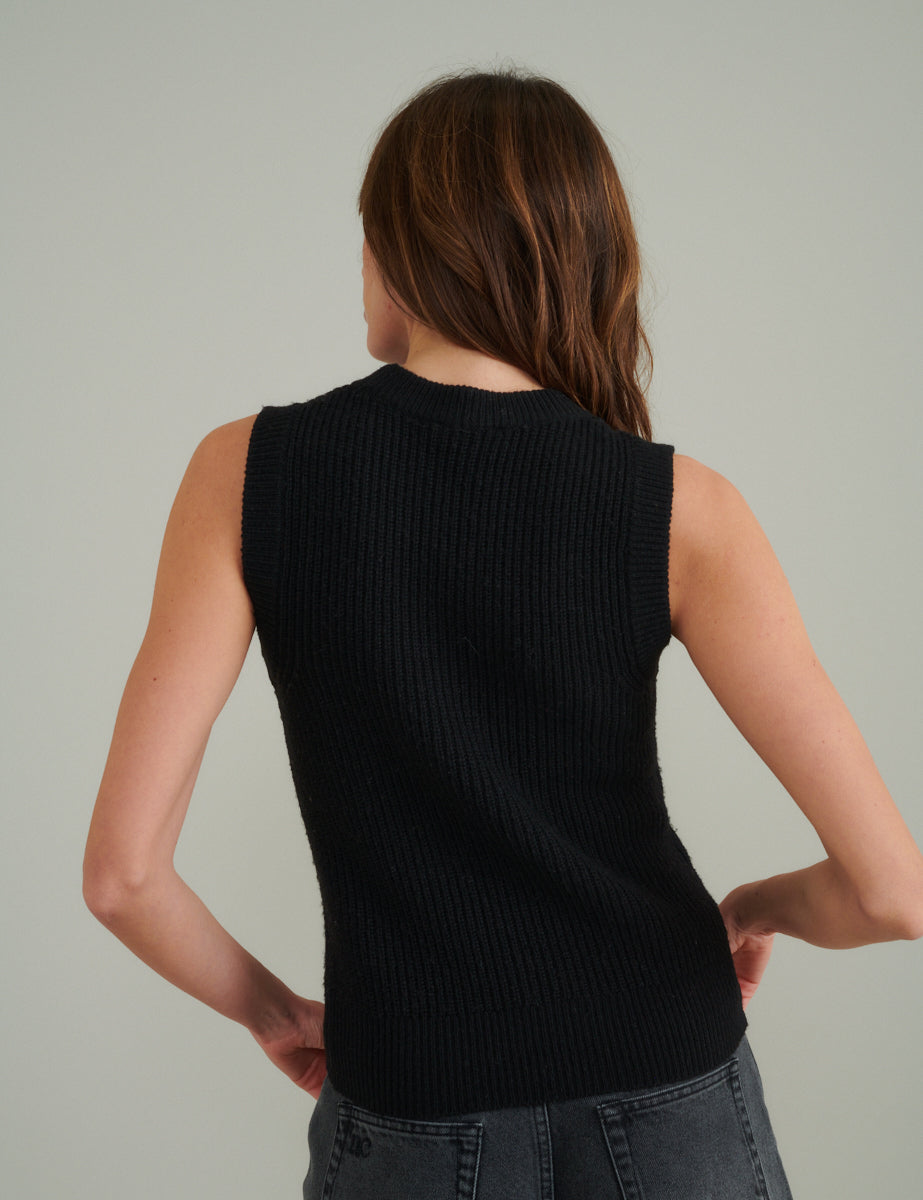 Black Ribbed Knitted Vest