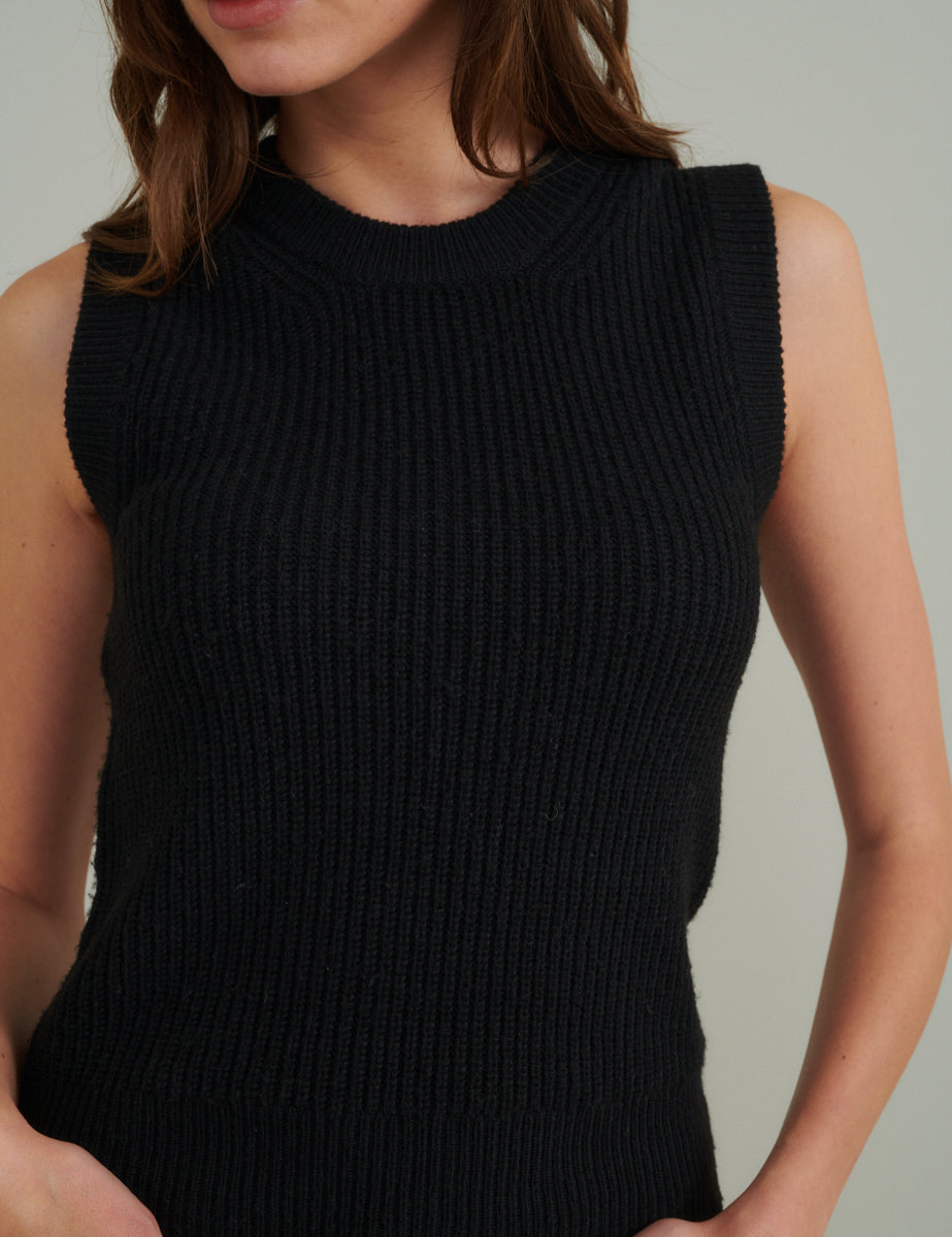 Black Ribbed Knitted Vest