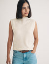 Cream Funnel Neck Rib Wool Blend Knitted Vest