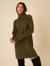 Green Knitted Roll Neck Mini Jumper Dress