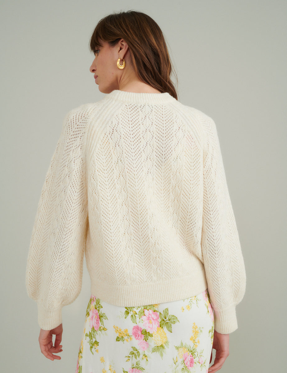 Cream Pointelle Wool Blend Knitted Jumper