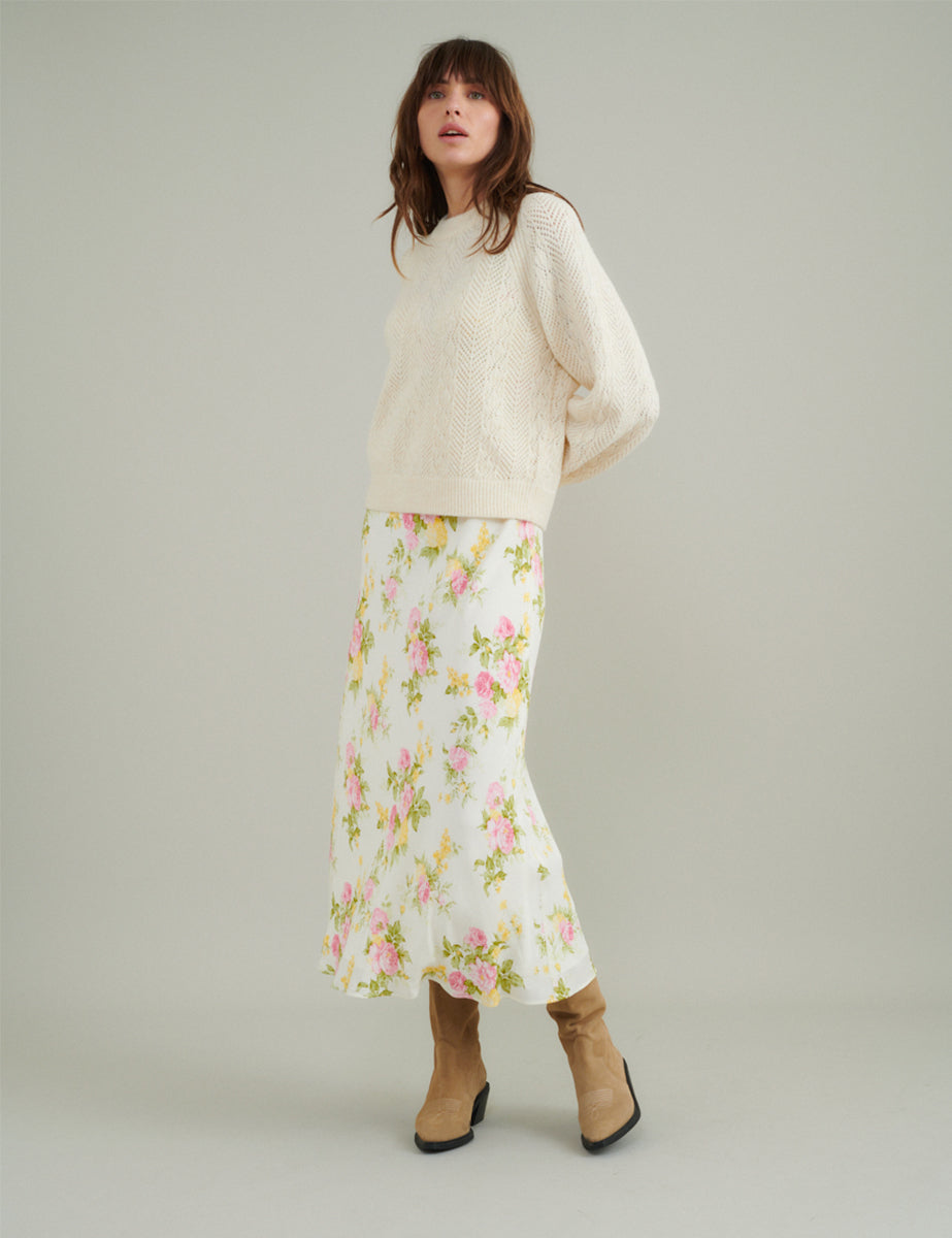 Cream Pointelle Wool Blend Knitted Jumper