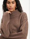 Brown Oversized Roll Neck Wool Knitted Jumper