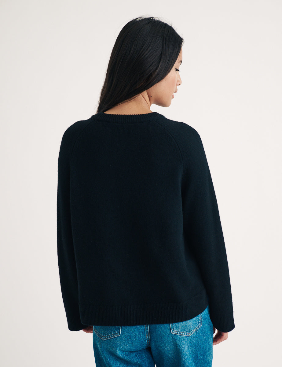 Black Crew Neck Wool Knitted Jumper