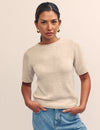 Cream Knitted Crew Neck T-Shirt